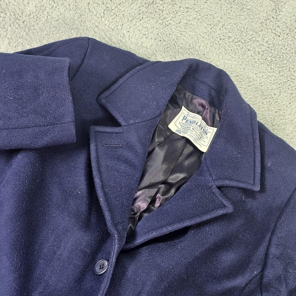 Vintage Pendleton Coat Womens‎ 38 Blue Wool Overcoat Made USA Single Breasted